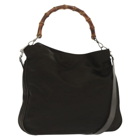 GUCCI Bamboo Hand Bag Nylon Brown Silver 001 2113 001 2113 - Picture 1 of 16